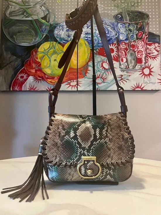 RAFE New York Snakeskin Embossed Leather Whipstitch Crossbody Bag - Picture 1 of 16